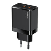 USAMS US-CC172 T54 40W Dual Type-C Ports GaN Charger, EU Plug (Black)