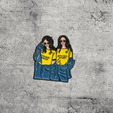 Metal Enamel Brooches 3m Sticker Fashion Jewelry Design Two girls in yellow outfit