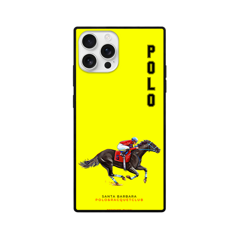 Neon Yellow Horse Racing Polo Square Glass iPhone Case