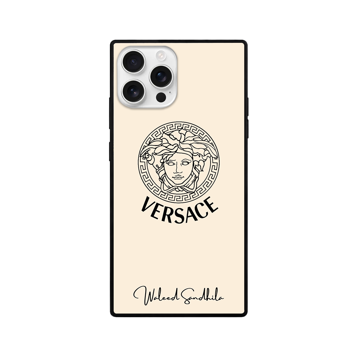Beige Black Medusa-Inspired Square Glass iPhone Case