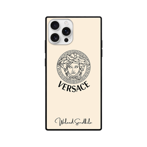 Beige Black Medusa-Inspired Square Glass iPhone Case