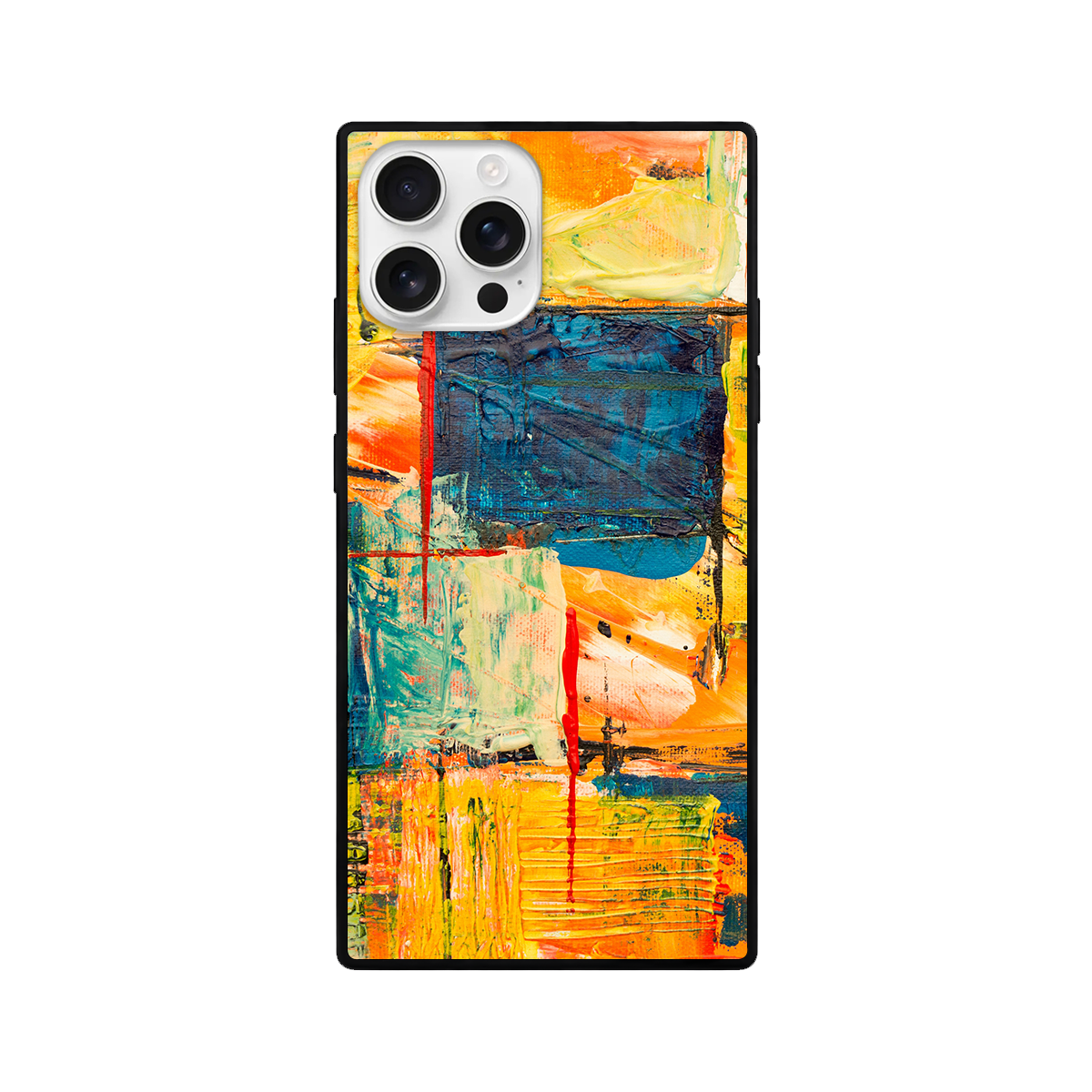 Colorful Abstract Art Square Glass iPhone Case – Orange & Teal