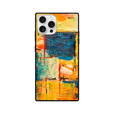 Colorful Abstract Art Square Glass iPhone Case – Orange & Teal