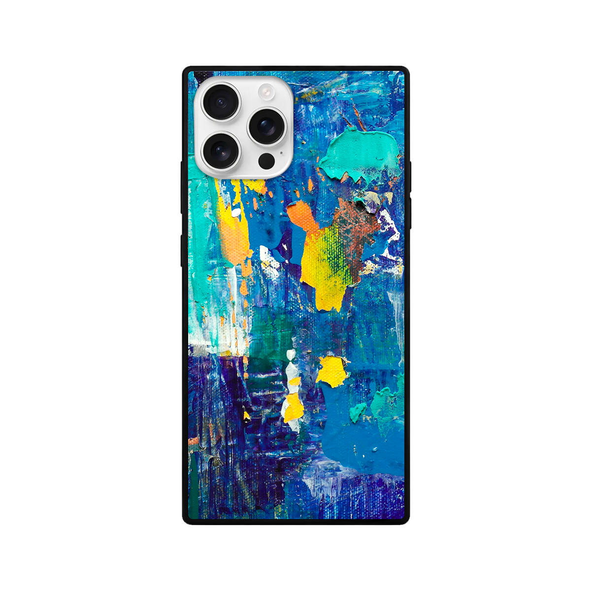 Blue Teal Abstract Art Square Glass iPhone Case