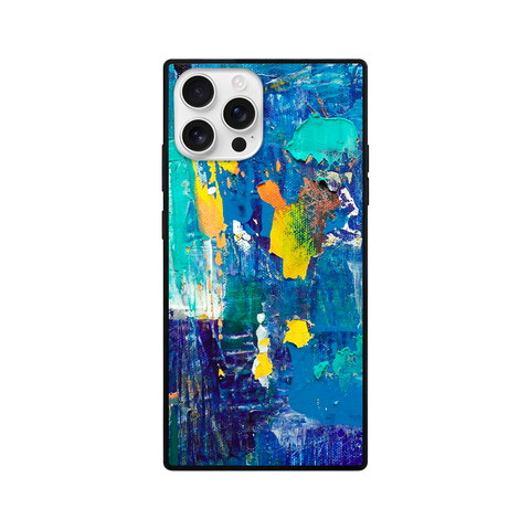 Blue Teal Abstract Art Square Glass iPhone Case