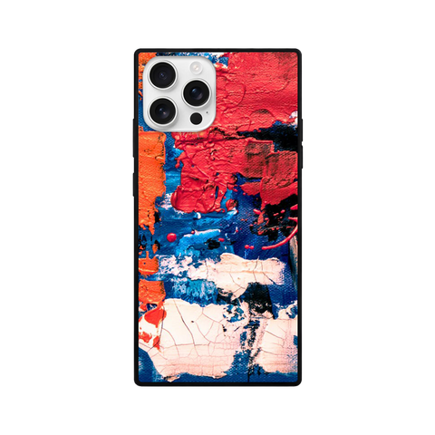 Red Blue Abstract Art Square Glass iPhone Case