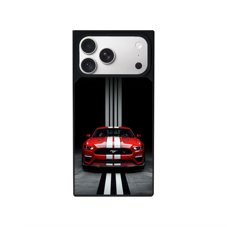 Black Mustang Customized Square Glass for Iphone Models