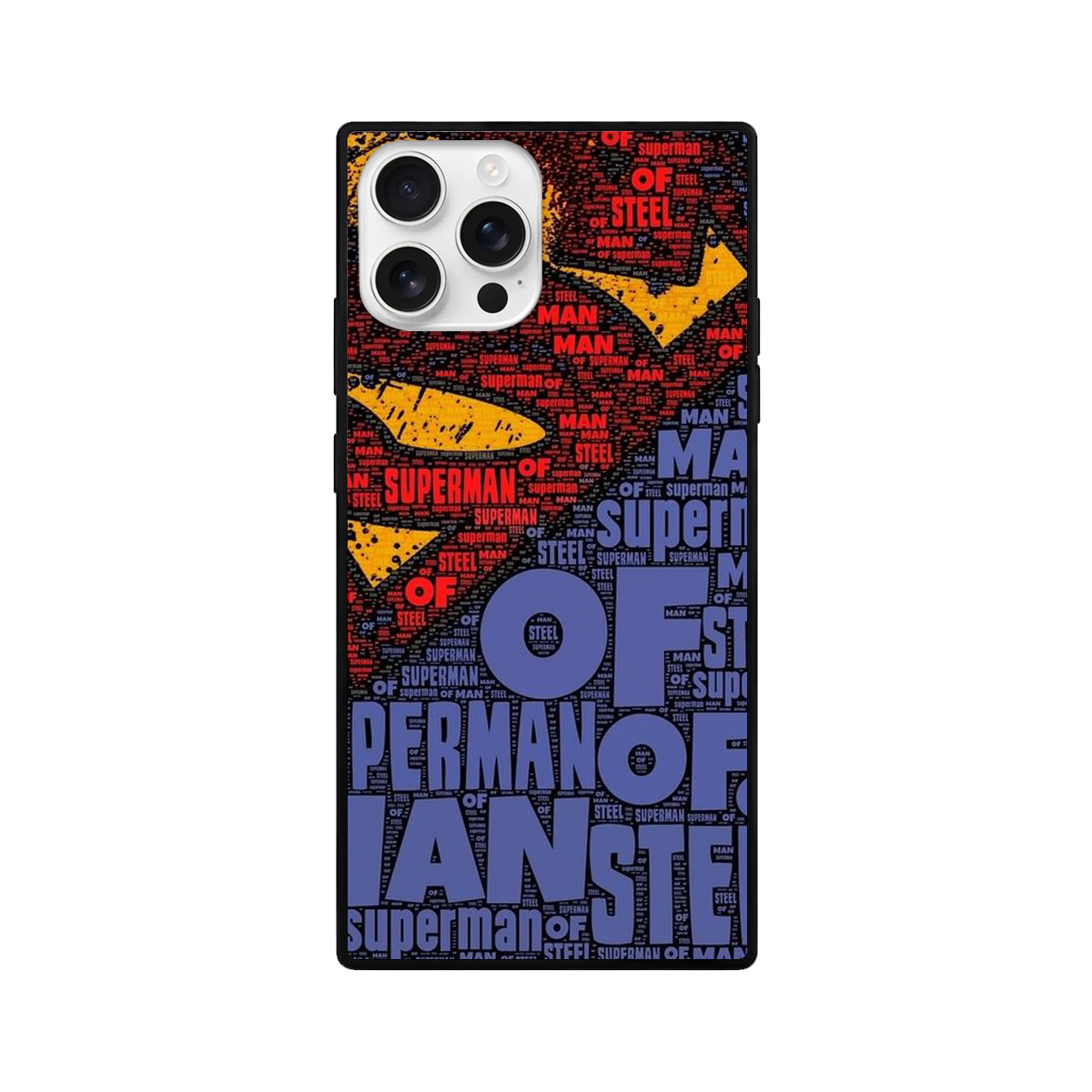 Superhero Typography Square Glass iPhone Case – Red & Blue