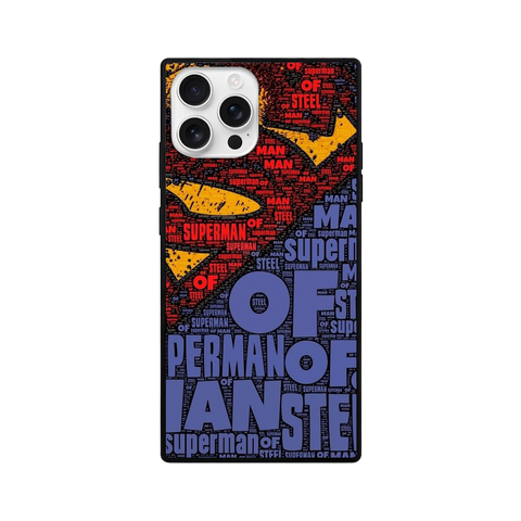 Superhero Typography Square Glass iPhone Case – Red & Blue