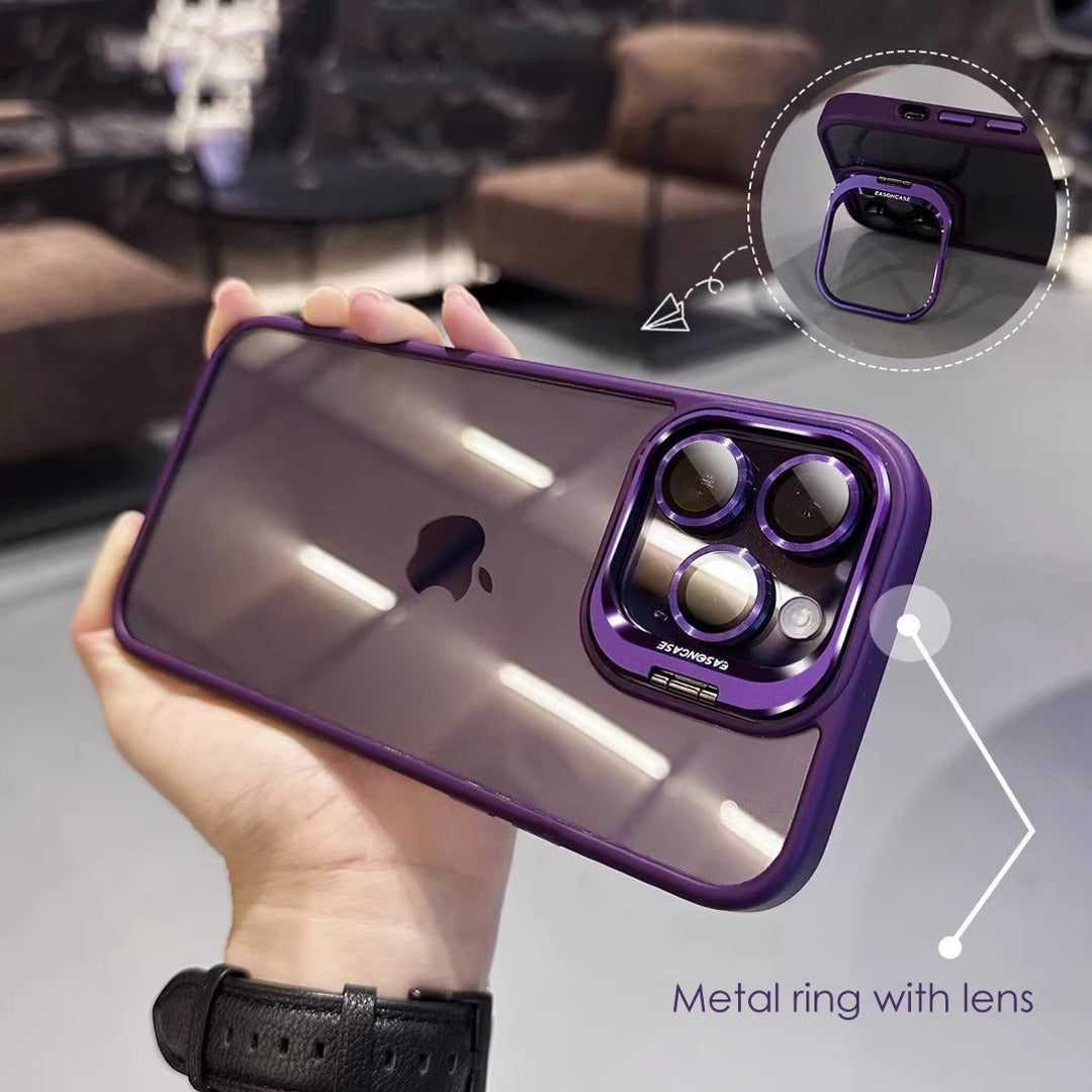 Luxury Camera Lens Flip Bracket Case - For iPhone