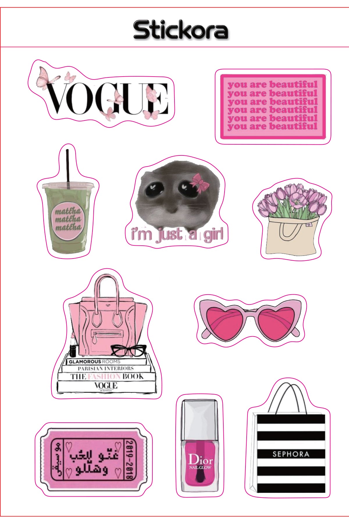 Pink Muse 3D Puff Sticker Pack | Cute Pink Aesthetic Stickers for Phone, Laptop & iPad