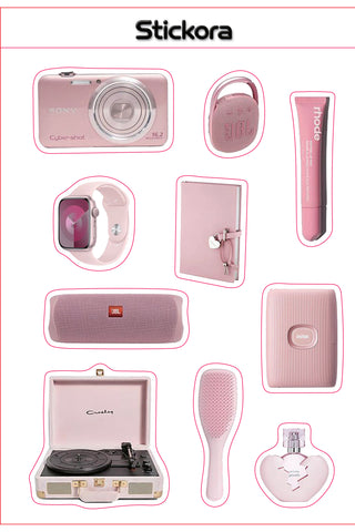 Pink Tech 3D Puff Sticker Pack | Cute Gadget & Pink Aesthetic Stickers for Phone, Laptop & iPad