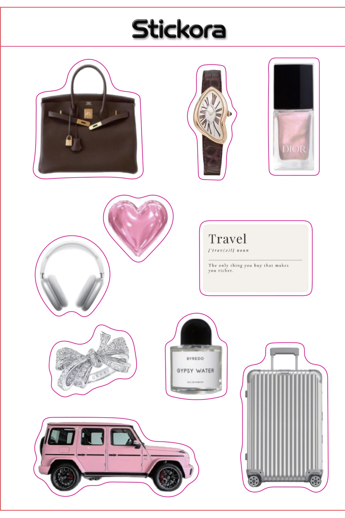 Jet Set Luxe 3D Puff Sticker Pack | Luxury Travel & Pink Aesthetic Stickers for Phone, Laptop & iPad