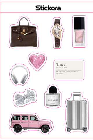 Jet Set Luxe 3D Puff Sticker Pack | Luxury Travel & Pink Aesthetic Stickers for Phone, Laptop & iPad
