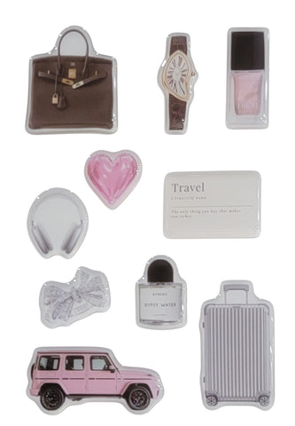 Jet Set Luxe 3D Puff Sticker Pack | Luxury Travel & Pink Aesthetic Stickers for Phone, Laptop & iPad