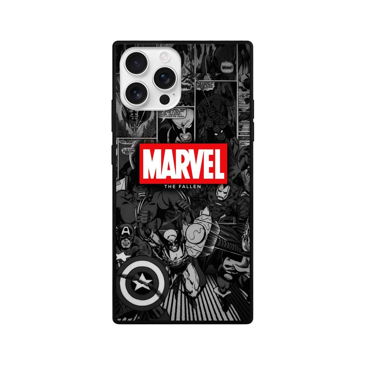 Black & White Superhero Comic Square Glass iPhone Case – Red Graphic