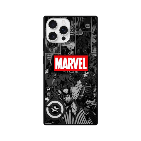 Black & White Superhero Comic Square Glass iPhone Case – Red Graphic