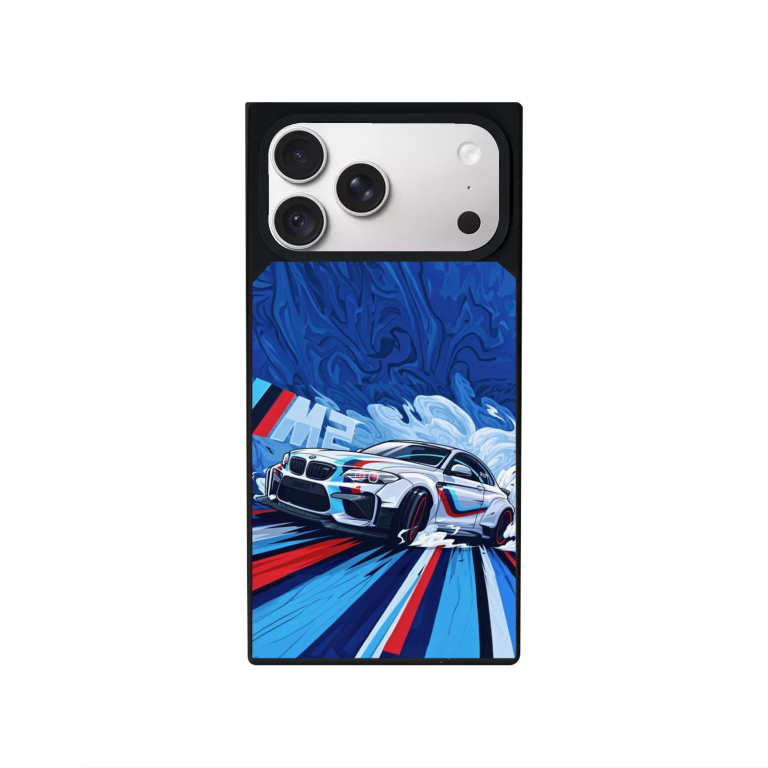 BMW Blue Customized Square Glass for Iphone Models