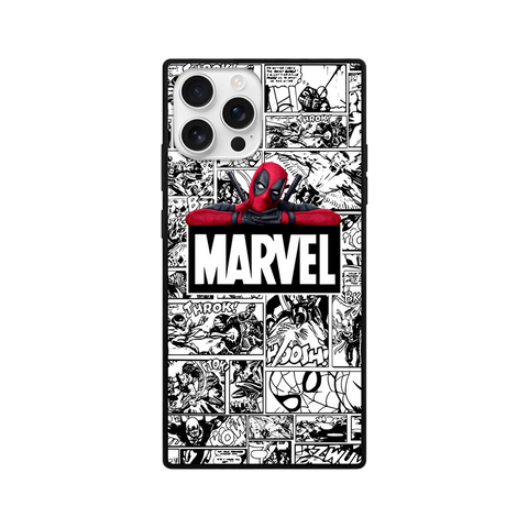 Red Superhero Comic Square Glass iPhone Case – Black & White