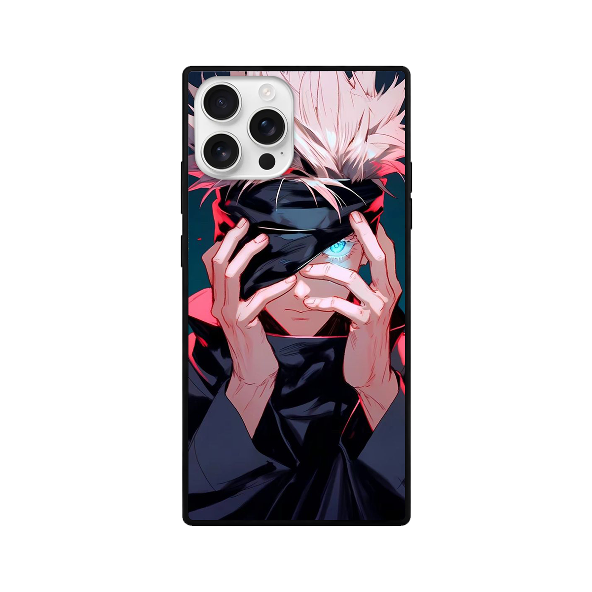 White Hair Anime Boy Cyan Eye Square Glass iPhone Case