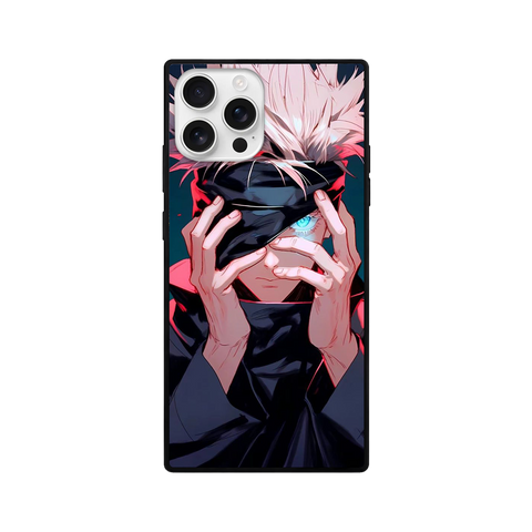 White Hair Anime Boy Cyan Eye Square Glass iPhone Case