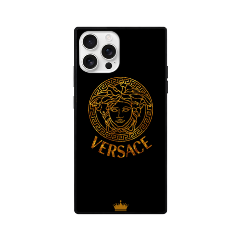 Black Gold Medusa Luxury Square Glass Phone Case