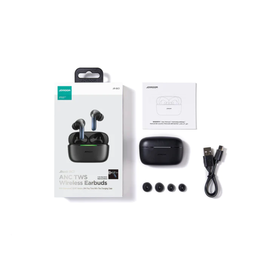 JR-BC1 True Wireless ANC Earbuds-with cover - Black
