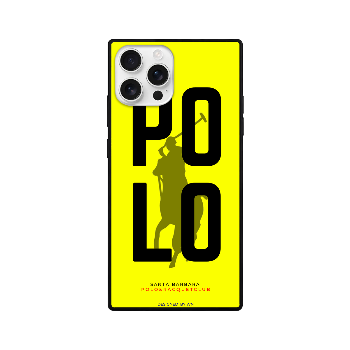 Neon Yellow Polo Racket Club Square Glass iPhone Case