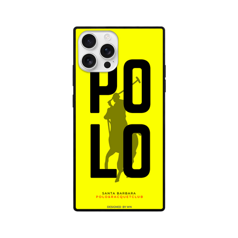 Neon Yellow Polo Racket Club Square Glass iPhone Case