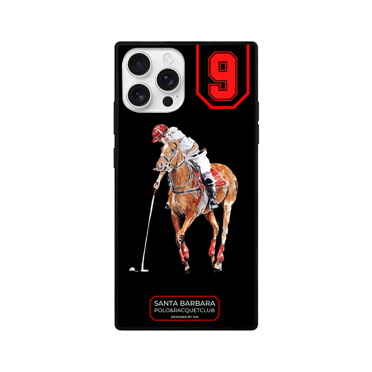 Black Red Polo Horse Rider Square Glass iPhone Case