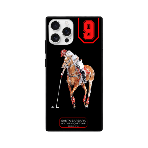 Black Red Polo Horse Rider Square Glass iPhone Case