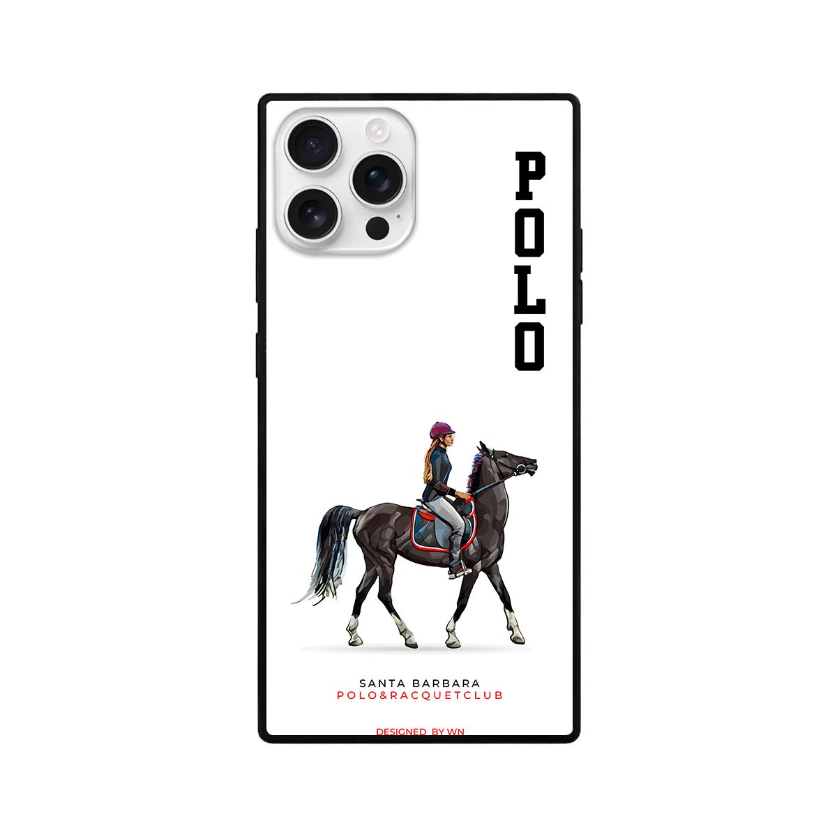 White Horse Rider Polo Square Glass iPhone Case