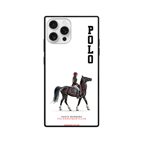 White Horse Rider Polo Square Glass iPhone Case