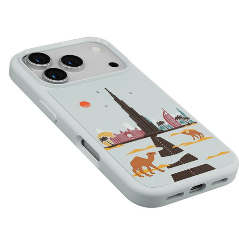 Levelo Vallo PU Leather Case for iPhone 17 series with Embroidery Dubai Finish, Comfortable Hold, Durable PU Leather, Raised Bezels for Camera and Screen, True Microfiber Interior Lining, Scratch & Wear Resistant, Shock-Resistant Bumper - Brushed Silver
