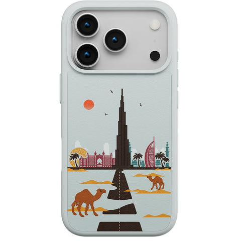 Levelo Vallo PU Leather Case for iPhone 17 series with Embroidery Dubai Finish, Comfortable Hold, Durable PU Leather, Raised Bezels for Camera and Screen, True Microfiber Interior Lining, Scratch & Wear Resistant, Shock-Resistant Bumper - Brushed Silver
