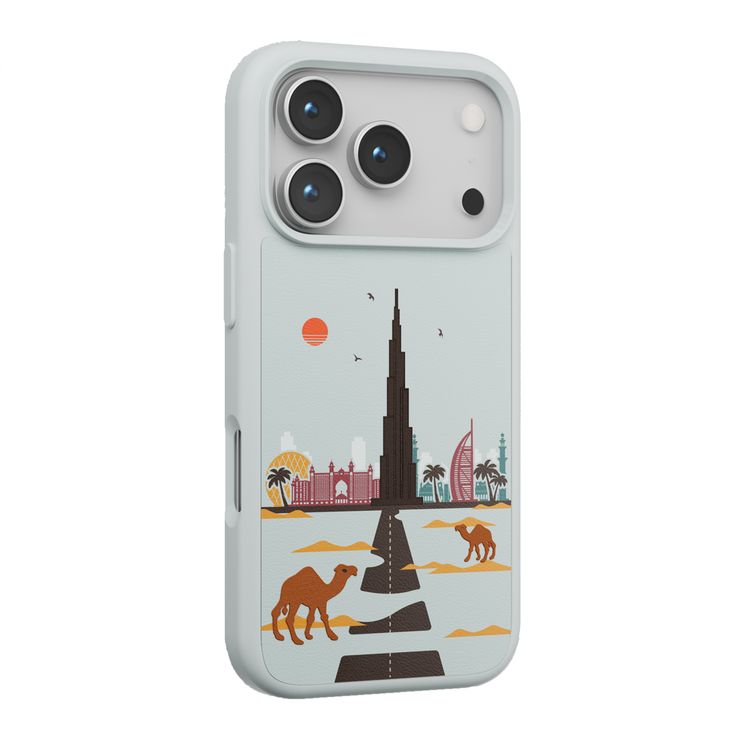 Levelo Vallo PU Leather Case for iPhone 17 series with Embroidery Dubai Finish, Comfortable Hold, Durable PU Leather, Raised Bezels for Camera and Screen, True Microfiber Interior Lining, Scratch & Wear Resistant, Shock-Resistant Bumper - Brushed Silver