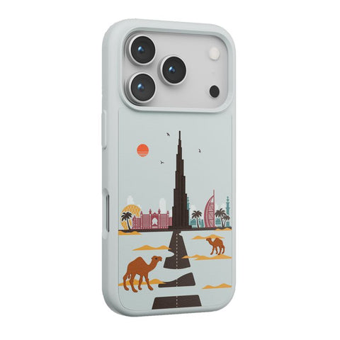 Levelo Vallo PU Leather Case for iPhone 17 series with Embroidery Dubai Finish, Comfortable Hold, Durable PU Leather, Raised Bezels for Camera and Screen, True Microfiber Interior Lining, Scratch & Wear Resistant, Shock-Resistant Bumper - Brushed Silver