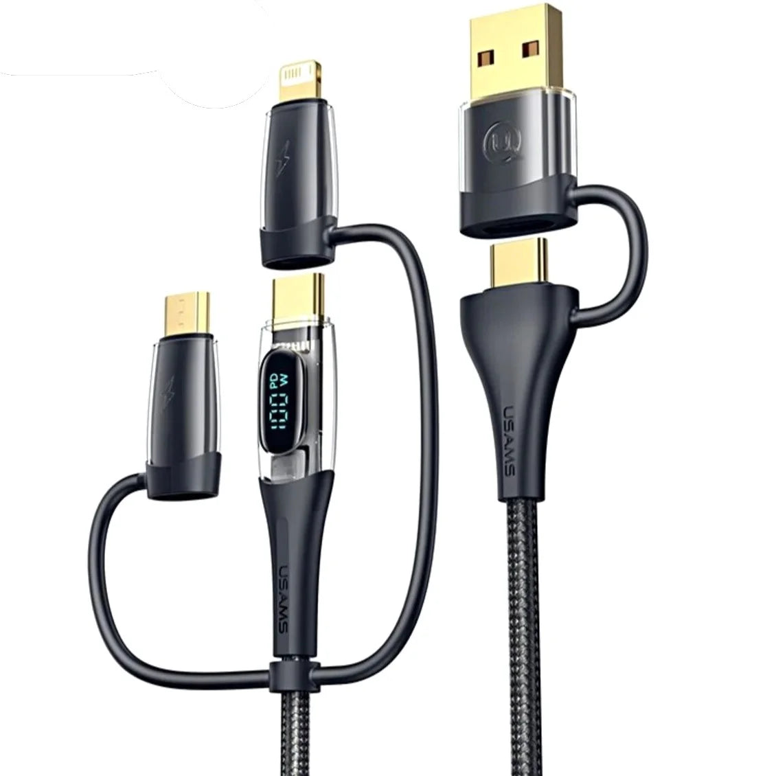 USAMS SJ-626 PD100W A+C to C+L+M 6in1 Fast Charging Data Cable 2m (Black)