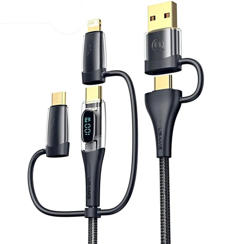 USAMS SJ-626 PD100W A+C to C+L+M 6in1 Fast Charging Data Cable 2m (Black)