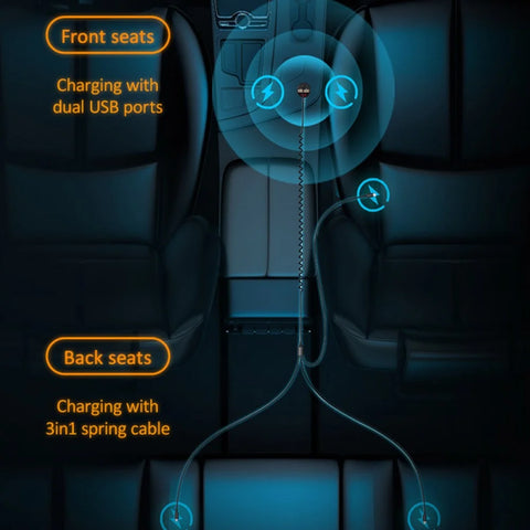 USAMS US-CC119 C22 3.4A Dual USB Car Charger With 3in1 Spring Cable