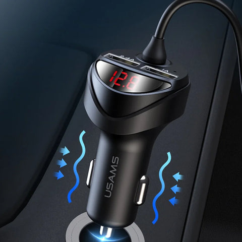 USAMS US-CC119 C22 3.4A Dual USB Car Charger With 3in1 Spring Cable