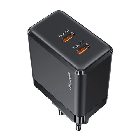USAMS US-CC172 T54 40W Dual Type-C Ports GaN Charger, EU Plug (Black)