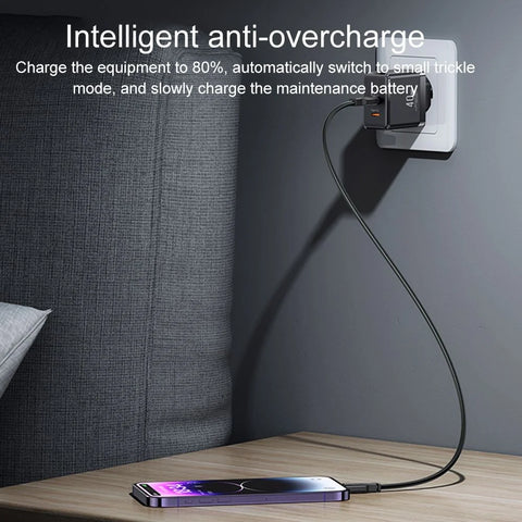 USAMS US-CC172 T54 40W Dual Type-C Ports GaN Charger, EU Plug (Black)