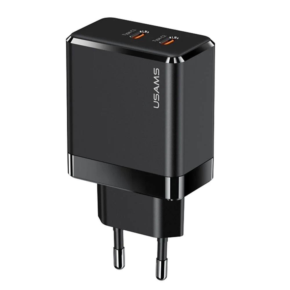 USAMS US-CC172 T54 40W Dual Type-C Ports GaN Charger, EU Plug (Black)