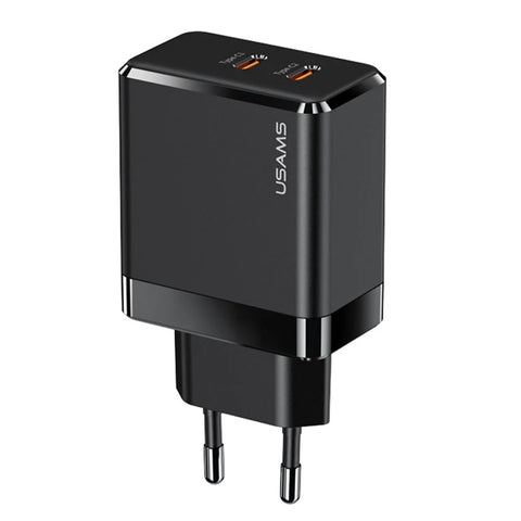 USAMS US-CC172 T54 40W Dual Type-C Ports GaN Charger, EU Plug (Black)