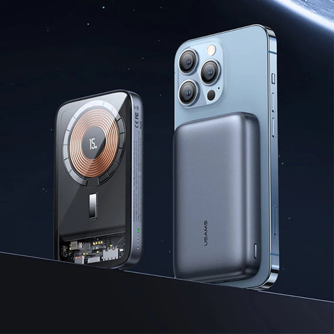 USAMS US-CD184 PB67 PD20W+QC3.0 Aluminum Alloy Transparent 15W Magnetic Wireless Power Bank