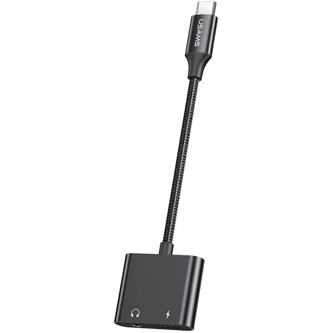 USAMS US-SJ598 AU15 Aluminum Alloy USB-C  Type-C to Type-C + 3.5DC Audio Adapter(Black)