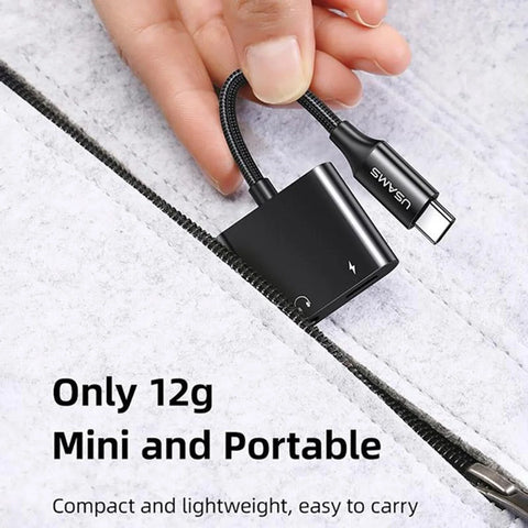 USAMS US-SJ598 AU15 Aluminum Alloy USB-C  Type-C to Type-C + 3.5DC Audio Adapter(Black)