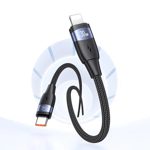 USAMS US-SJ635 U85 Type-C to 8 Pin PD30W Aluminum Alloy Fast Charging & Data Cable 2m (Black)