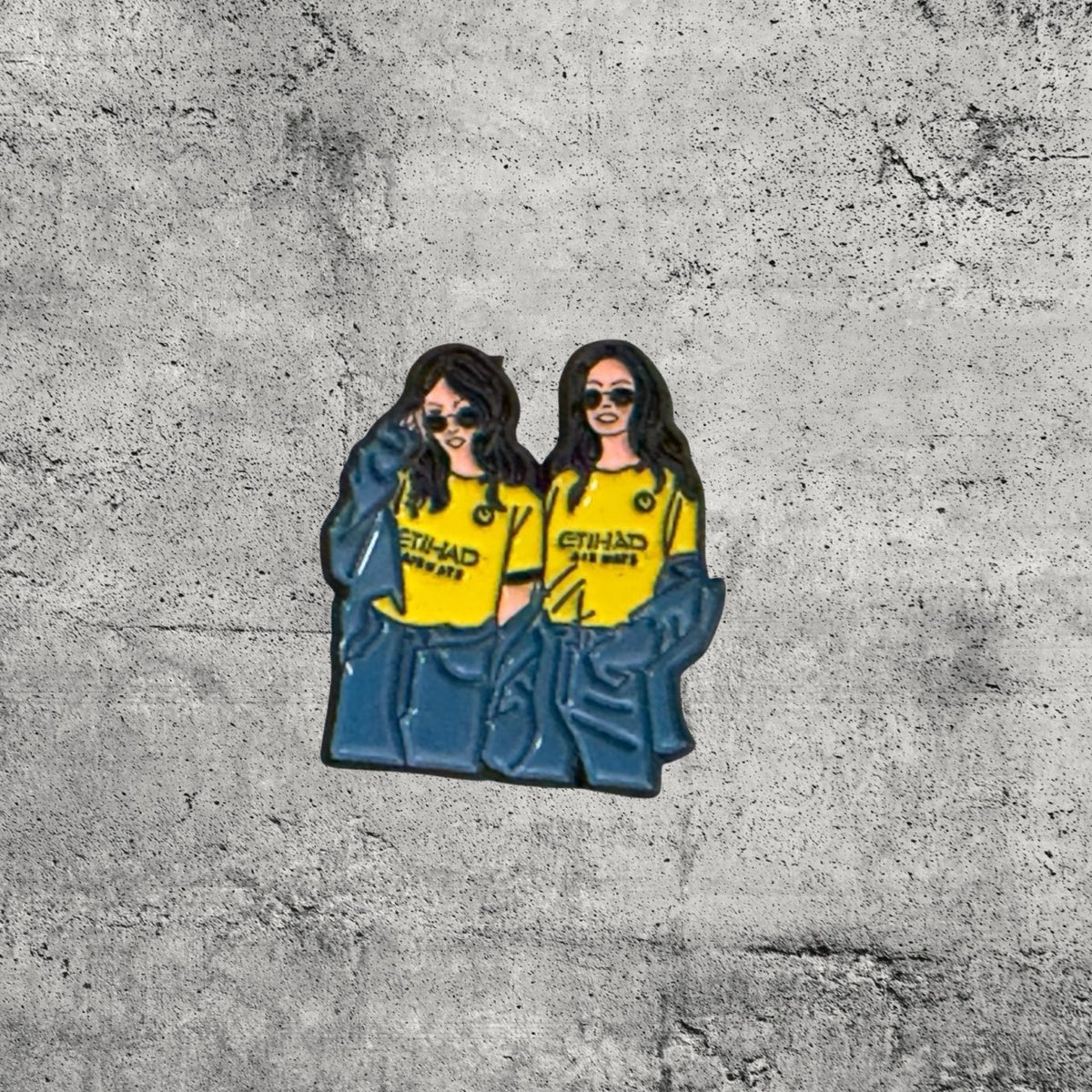 Metal Enamel Brooches 3m Sticker Fashion Jewelry Design Two girls in yellow outfit